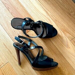Coach black leather strappy heels size 8